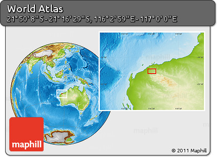 Physical Location Map of the Area around 21° 33' 19" S, 116° 31' 30" E
