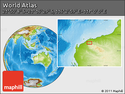 Physical Location Map of the Area around 21° 33' 19" S, 116° 31' 30" E