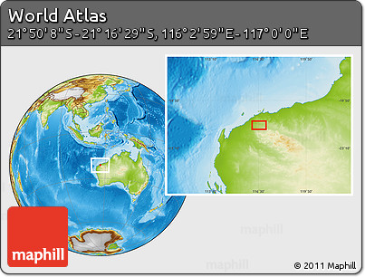 Physical Location Map of the Area around 21° 33' 19" S, 116° 31' 30" E
