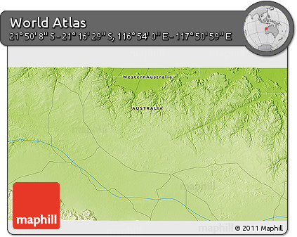 Physical 3D Map of the Area around 21° 33' 19" S, 117° 22' 30" E