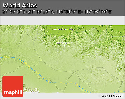 Physical 3D Map of the Area around 21° 33' 19" S, 117° 22' 30" E