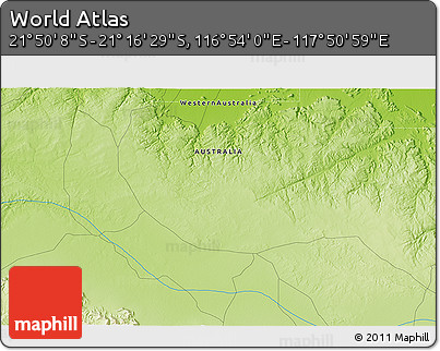 Physical 3D Map of the Area around 21° 33' 19" S, 117° 22' 30" E