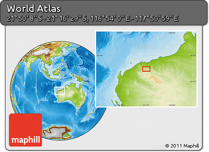 Physical Location Map of the Area around 21° 33' 19" S, 117° 22' 30" E