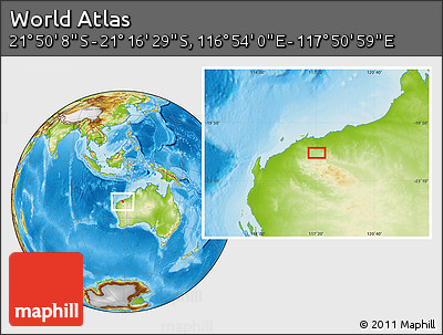 Physical Location Map of the Area around 21° 33' 19" S, 117° 22' 30" E