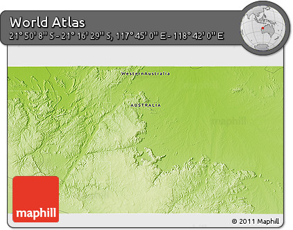 Physical 3D Map of the Area around 21° 33' 19" S, 118° 13' 29" E