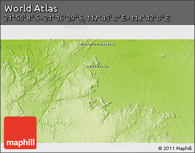 Physical 3D Map of the Area around 21° 33' 19" S, 118° 13' 29" E