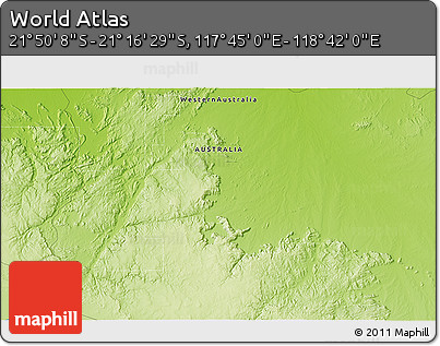 Physical 3D Map of the Area around 21° 33' 19" S, 118° 13' 29" E