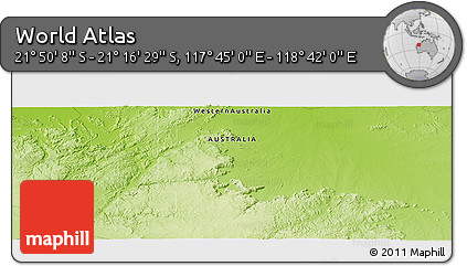 Physical Panoramic Map of the Area around 21° 33' 19" S, 118° 13' 29" E
