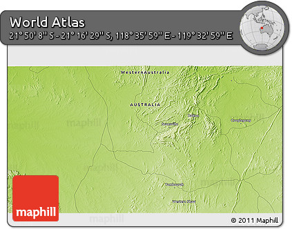 Physical 3D Map of the Area around 21° 33' 19" S, 119° 4' 29" E