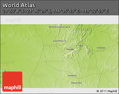 Physical 3D Map of the Area around 21° 33' 19" S, 119° 4' 29" E