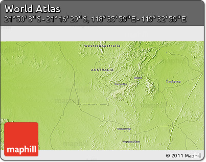 Physical 3D Map of the Area around 21° 33' 19" S, 119° 4' 29" E