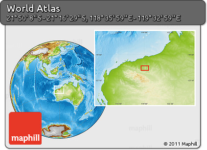 Physical Location Map of the Area around 21° 33' 19" S, 119° 4' 29" E