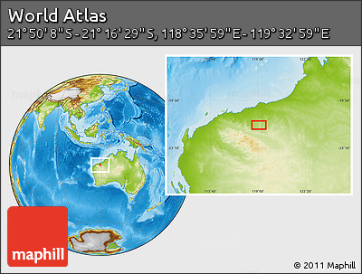 Physical Location Map of the Area around 21° 33' 19" S, 119° 4' 29" E