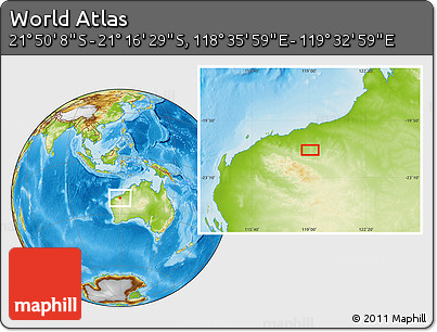 Physical Location Map of the Area around 21° 33' 19" S, 119° 4' 29" E