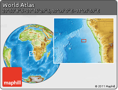 Physical Location Map of the Area around 21° 33' 19" S, 11° 7' 30" E