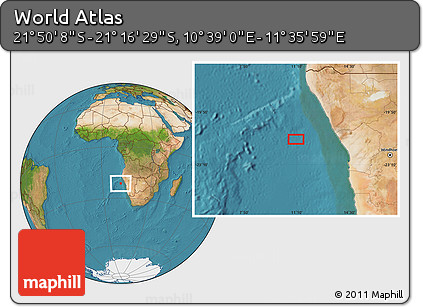 Satellite Location Map of the Area around 21° 33' 19" S, 11° 7' 30" E