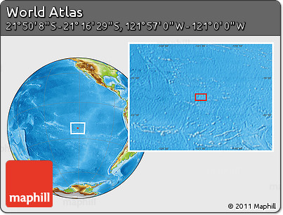 Physical Location Map of the Area around 21° 33' 19" S, 121° 28' 29" W