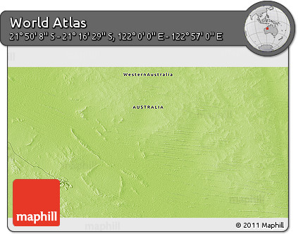 Physical 3D Map of the Area around 21° 33' 19" S, 122° 28' 29" E