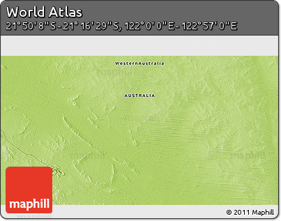 Physical 3D Map of the Area around 21° 33' 19" S, 122° 28' 29" E