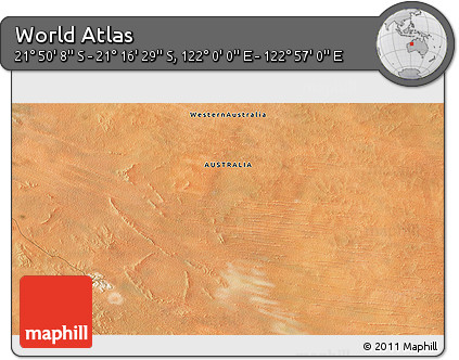 Satellite 3D Map of the Area around 21° 33' 19" S, 122° 28' 29" E