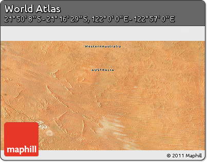Satellite 3D Map of the Area around 21° 33' 19" S, 122° 28' 29" E