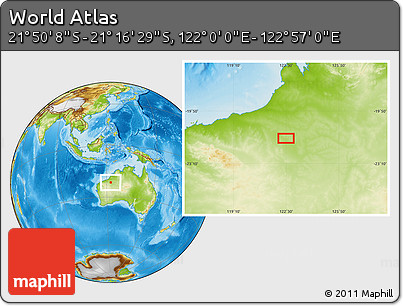 Physical Location Map of the Area around 21° 33' 19" S, 122° 28' 29" E