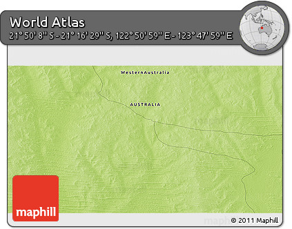 Physical 3D Map of the Area around 21° 33' 19" S, 123° 19' 29" E