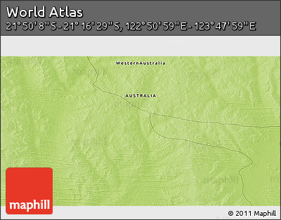 Physical 3D Map of the Area around 21° 33' 19" S, 123° 19' 29" E