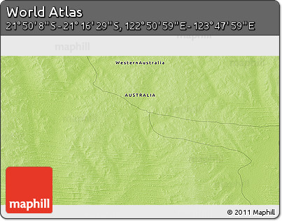 Physical 3D Map of the Area around 21° 33' 19" S, 123° 19' 29" E