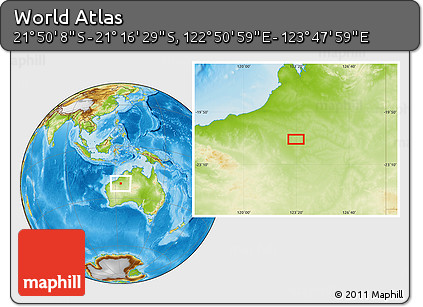Physical Location Map of the Area around 21° 33' 19" S, 123° 19' 29" E