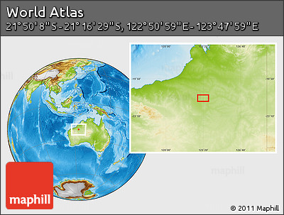 Physical Location Map of the Area around 21° 33' 19" S, 123° 19' 29" E
