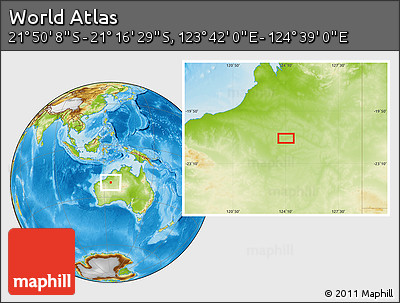 Physical Location Map of the Area around 21° 33' 19" S, 124° 10' 30" E