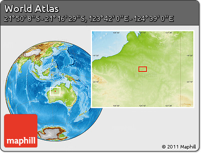 Physical Location Map of the Area around 21° 33' 19" S, 124° 10' 30" E