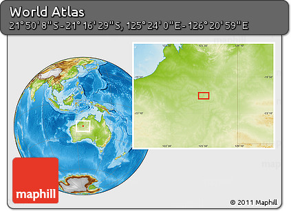 Physical Location Map of the Area around 21° 33' 19" S, 125° 52' 30" E