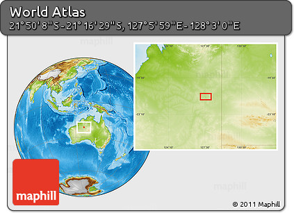 Physical Location Map of the Area around 21° 33' 19" S, 127° 34' 30" E