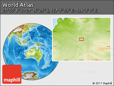 Physical Location Map of the Area around 21° 33' 19" S, 127° 34' 30" E