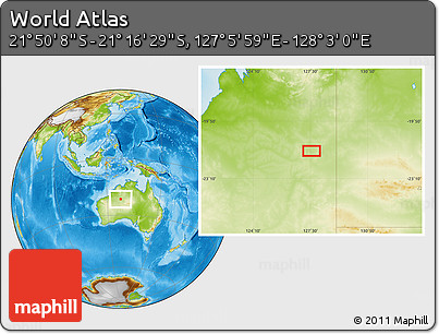 Physical Location Map of the Area around 21° 33' 19" S, 127° 34' 30" E