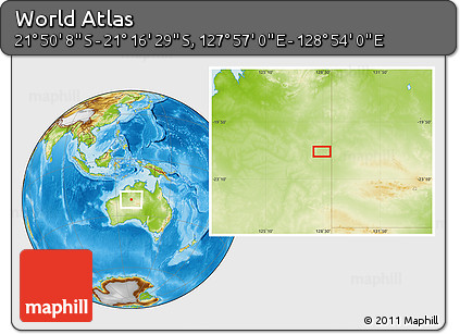 Physical Location Map of the Area around 21° 33' 19" S, 128° 25' 30" E