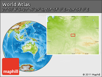 Physical Location Map of the Area around 21° 33' 19" S, 128° 25' 30" E