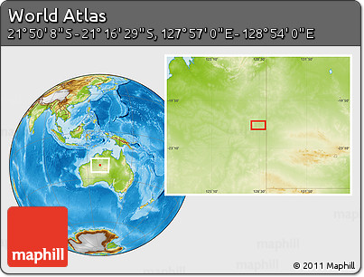 Physical Location Map of the Area around 21° 33' 19" S, 128° 25' 30" E