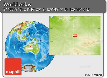 Physical Location Map of the Area around 21° 33' 19" S, 129° 16' 30" E