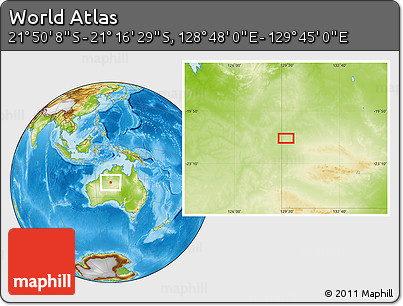 Physical Location Map of the Area around 21° 33' 19" S, 129° 16' 30" E