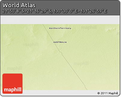 Physical 3D Map of the Area around 21° 33' 19" S, 130° 58' 29" E