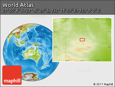 Physical Location Map of the Area around 21° 33' 19" S, 132° 40' 30" E