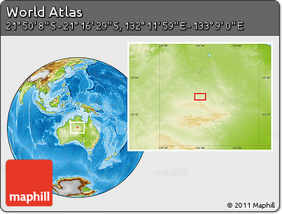 Physical Location Map of the Area around 21° 33' 19" S, 132° 40' 30" E