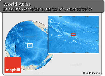 Shaded Relief Location Map of the Area around 21° 33' 19" S, 135° 4' 29" W