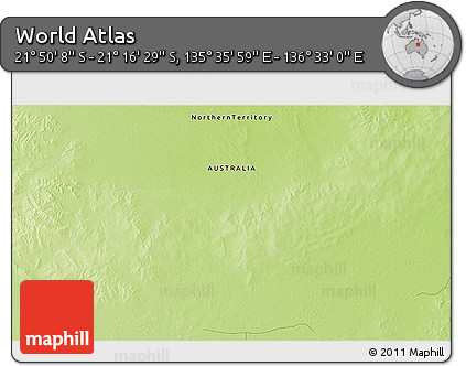 Physical 3D Map of the Area around 21° 33' 19" S, 136° 4' 29" E