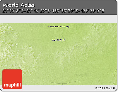 Physical 3D Map of the Area around 21° 33' 19" S, 136° 4' 29" E