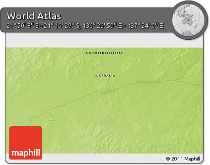 Physical 3D Map of the Area around 21° 33' 19" S, 136° 55' 30" E