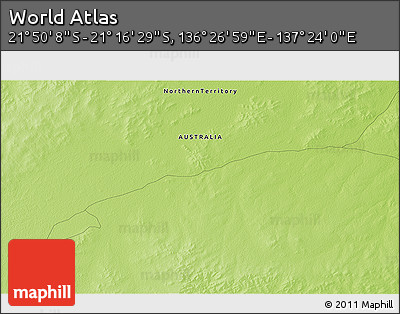 Physical 3D Map of the Area around 21° 33' 19" S, 136° 55' 30" E